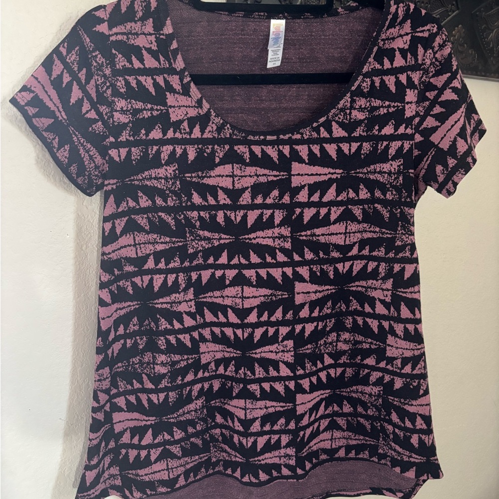 Geometric Patterned Pink and Black Women's Top